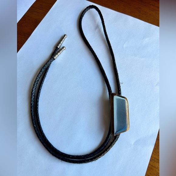 Vintage Bolo Tie Polished Tiger Eye Stone Large  Brown Yellow Braided Cord​​​ - Picture 3 of 11